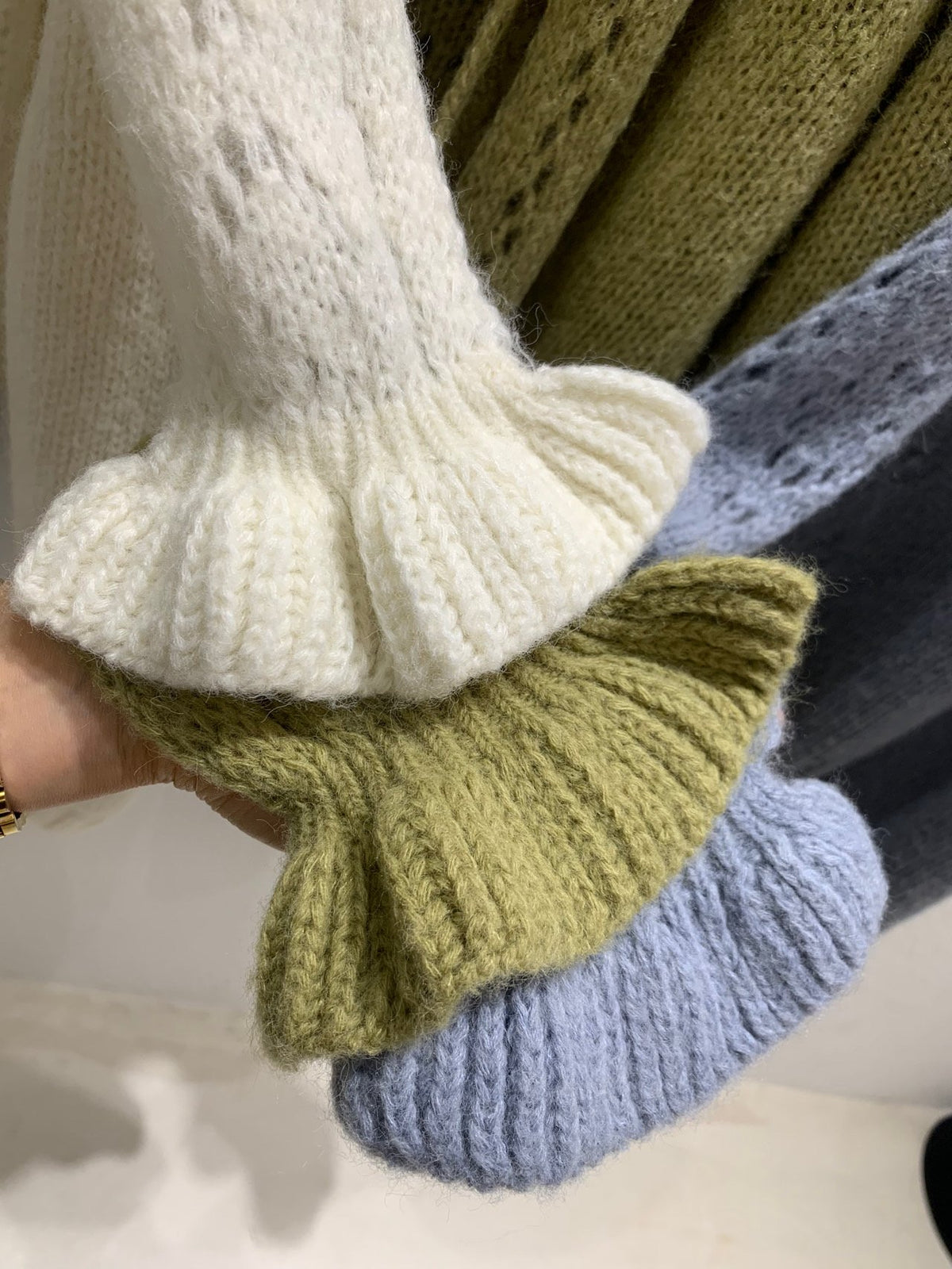 Light Khaki button-front cardigan with matching scarf