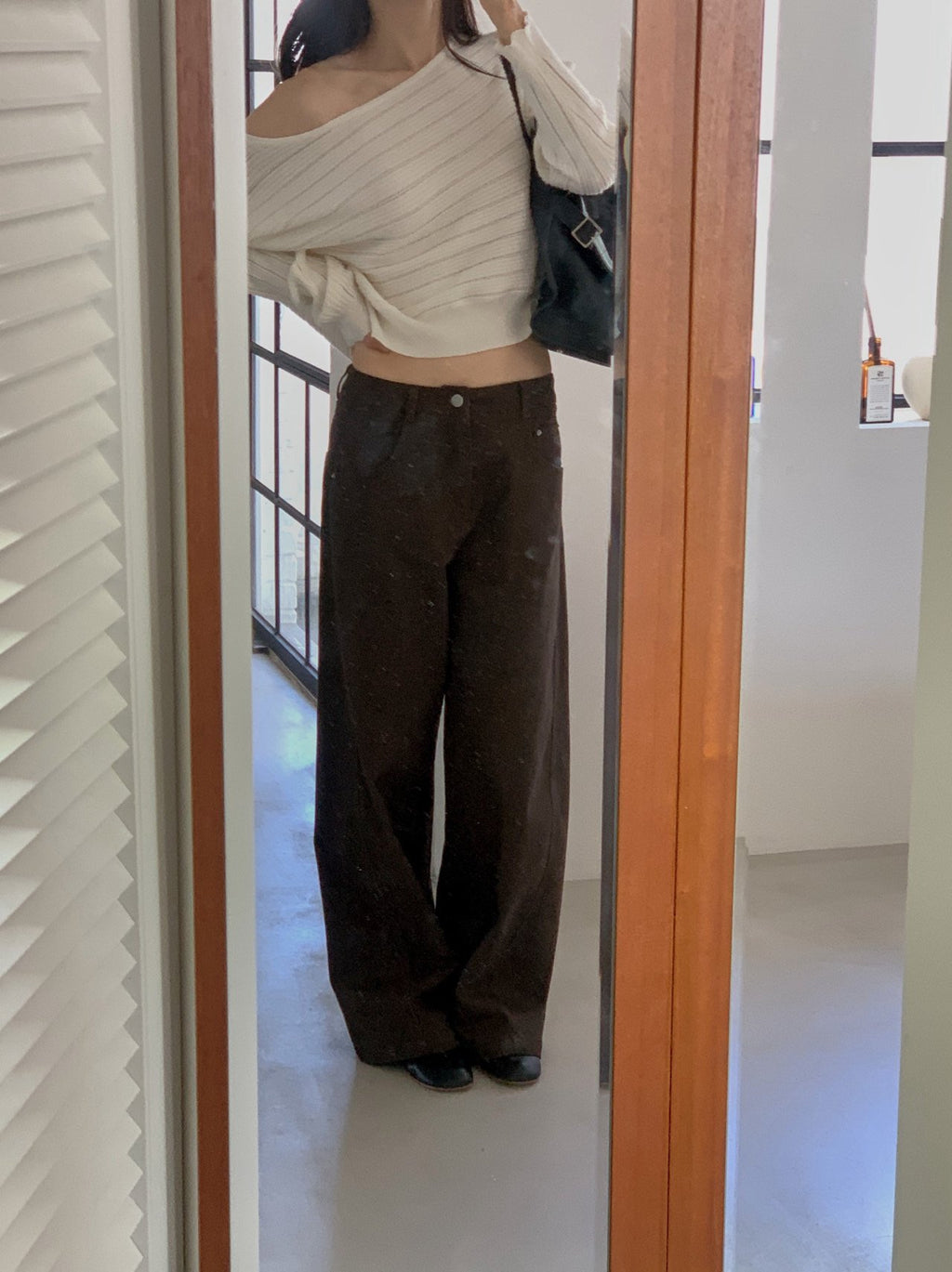 Oversized Wide Boat Neck Cropped Rib Knit Top