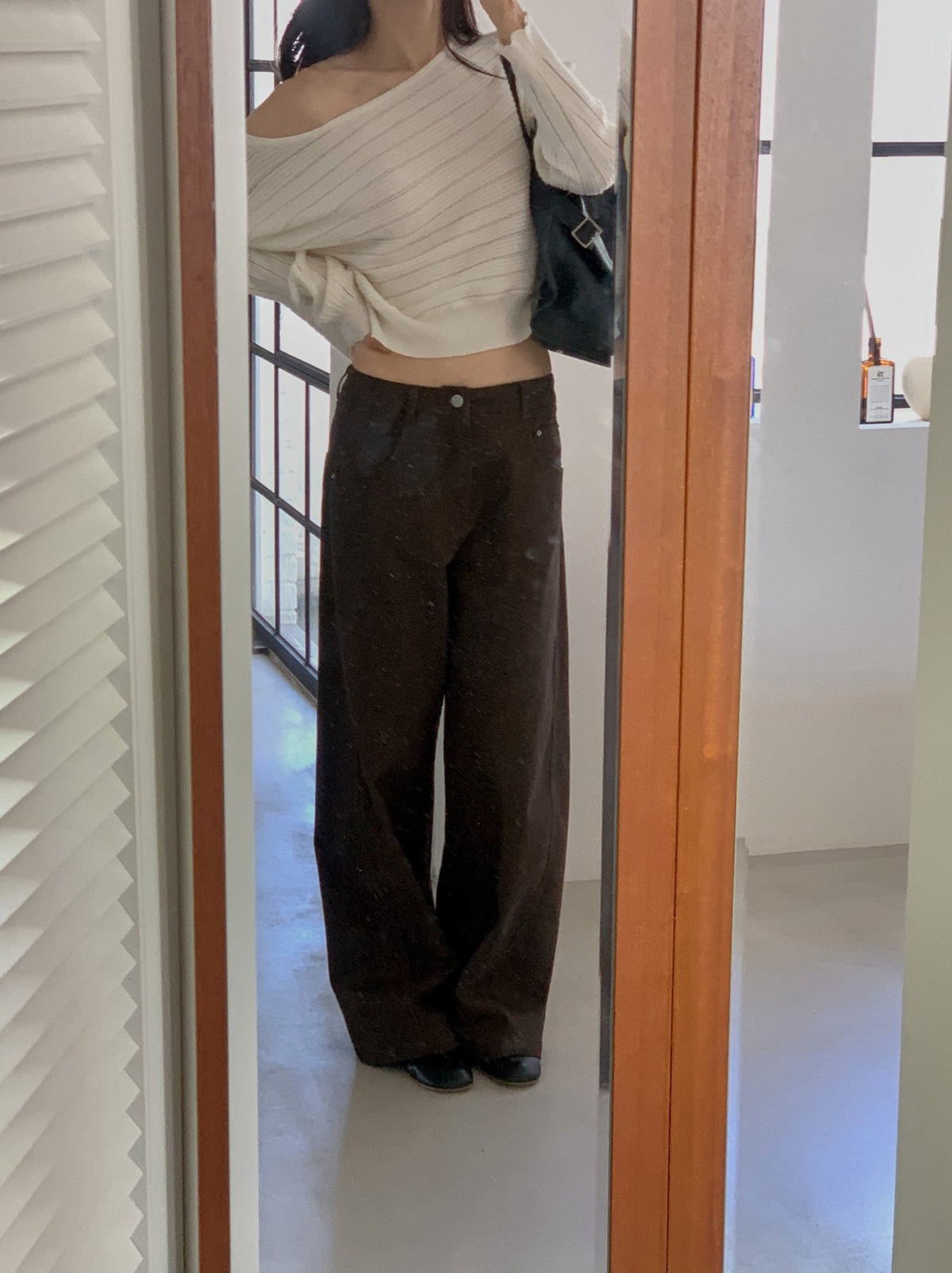Oversized Wide Boat Neck Cropped Rib Knit Top