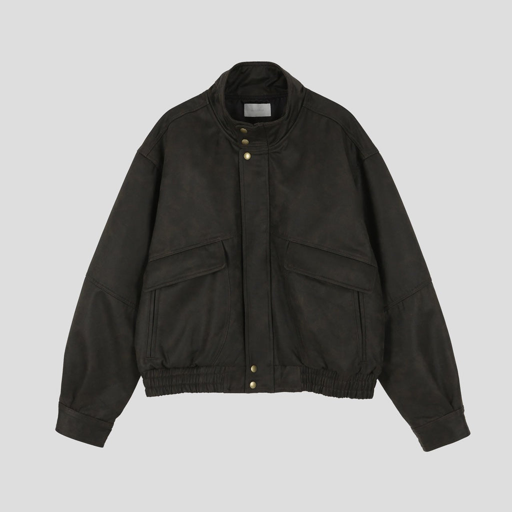 Khaki brown crackle Harrington jacket back view