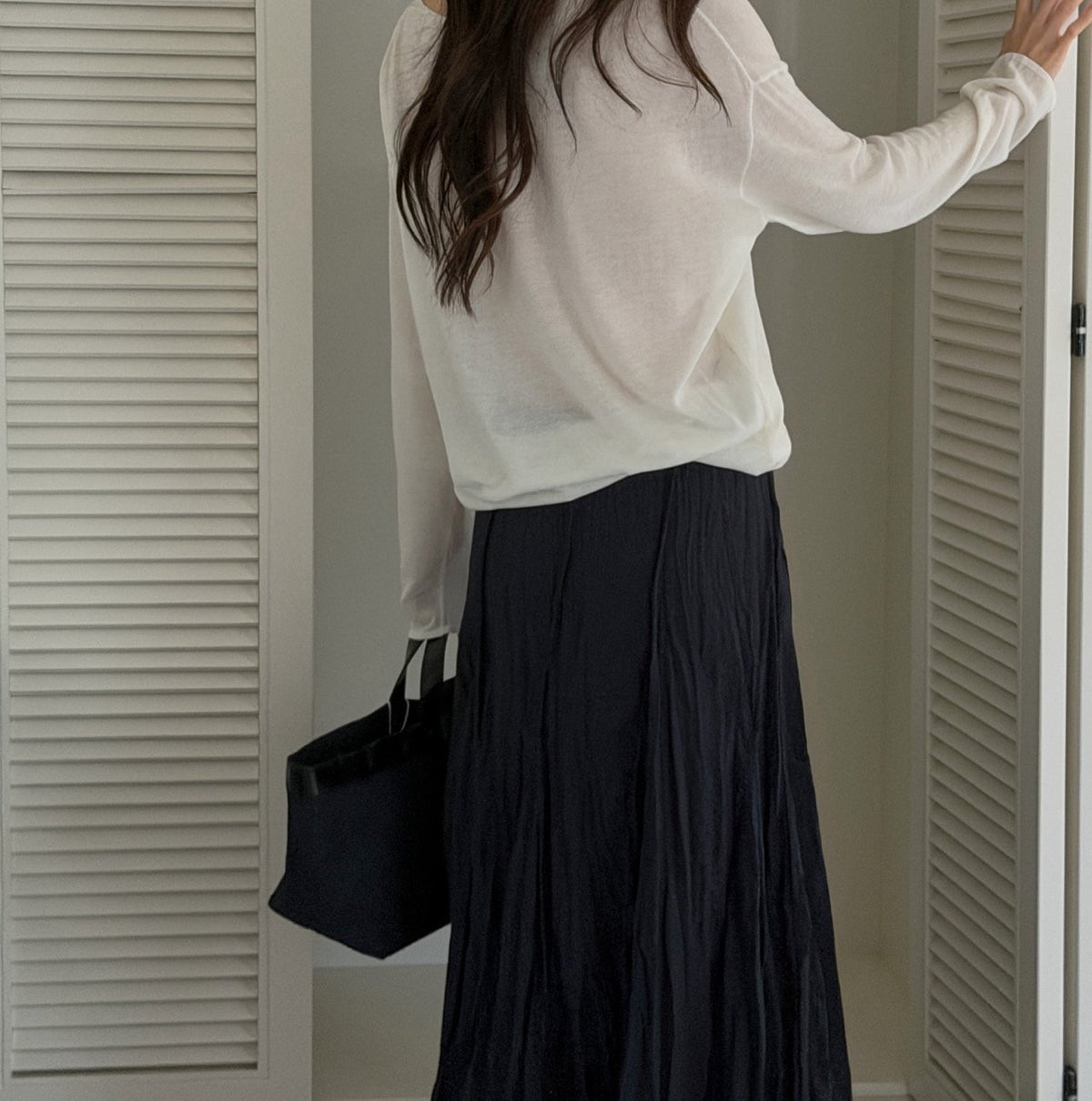 Elastic Waist Crinkle Texture Maxi Flare Skirt