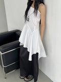 ASKHAKI Square Neck Chiffon Flare Mini Dress
