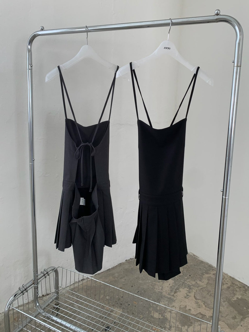 Pleated Hem Mini Slip Dress with Back Strap Detail