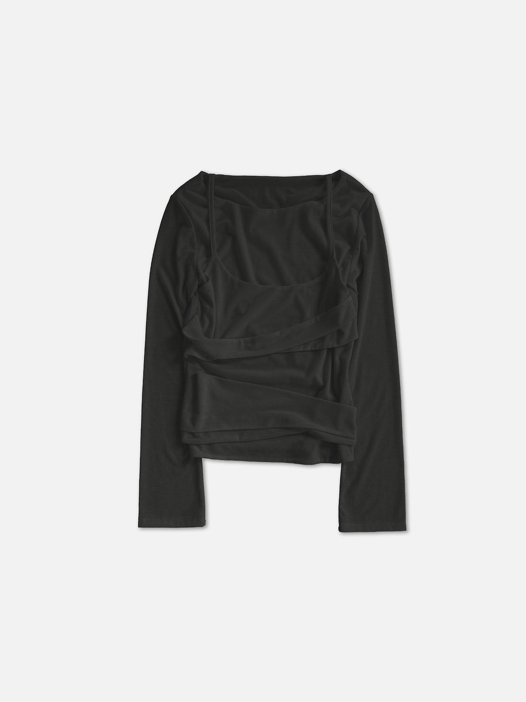 Layered Look Long Sleeve Top with Ruched Strap Detail