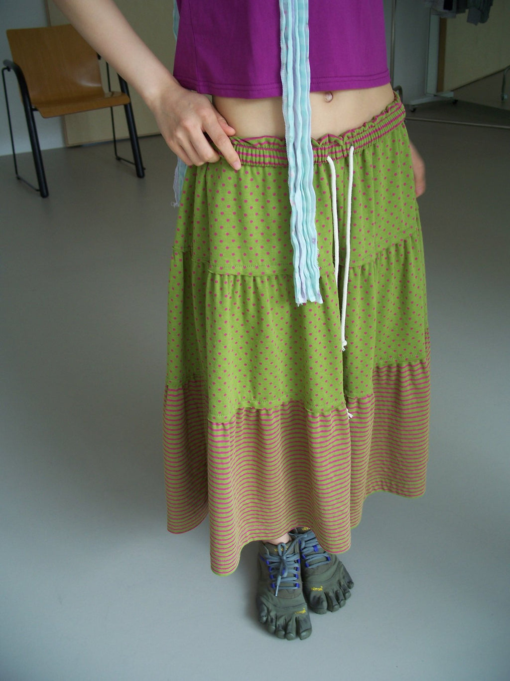 NueFlash Polka Dot Stripe Tiered Maxi Skirt