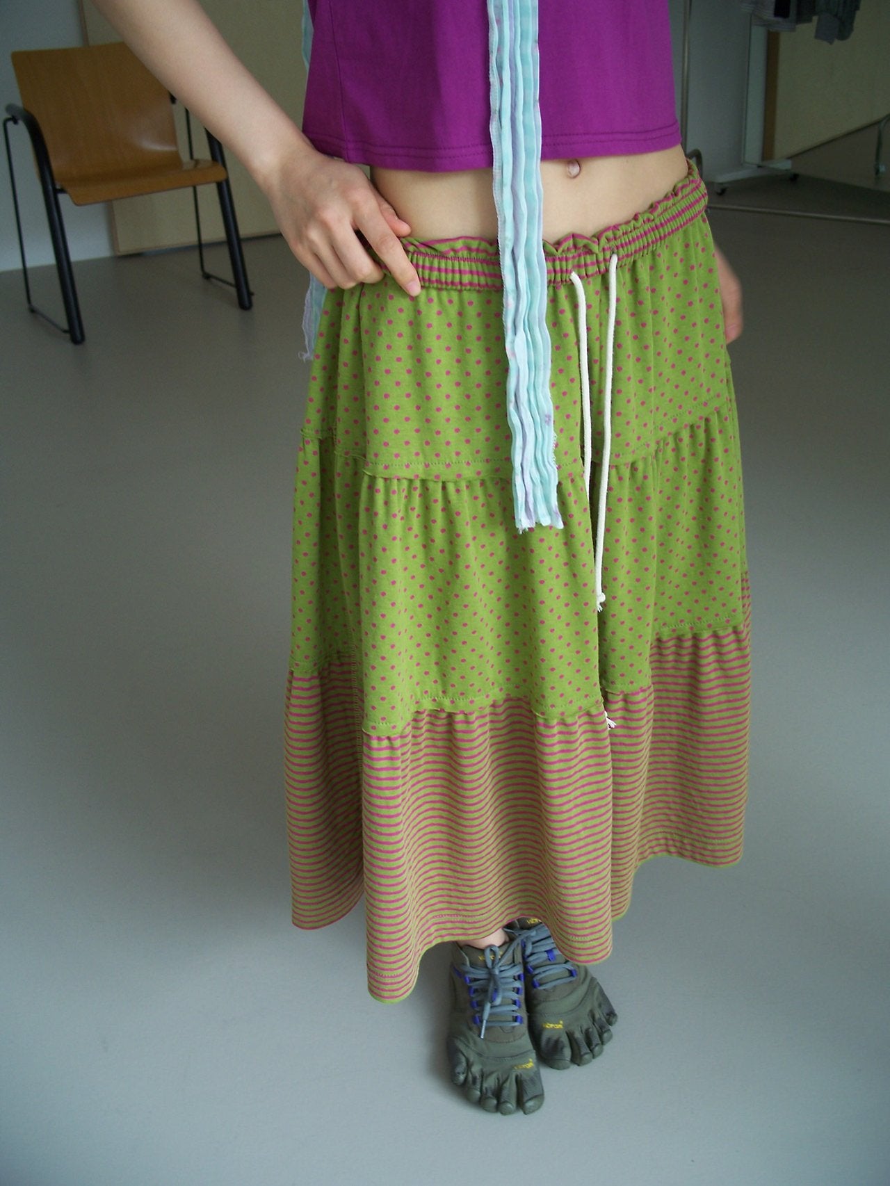 NueFlash Polka Dot Stripe Tiered Maxi Skirt