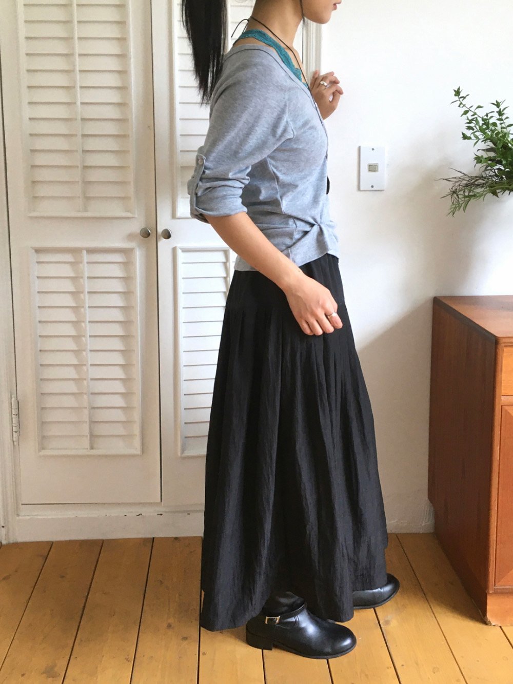 Pleated Midi Skirt with Drawstring Elastic Waist