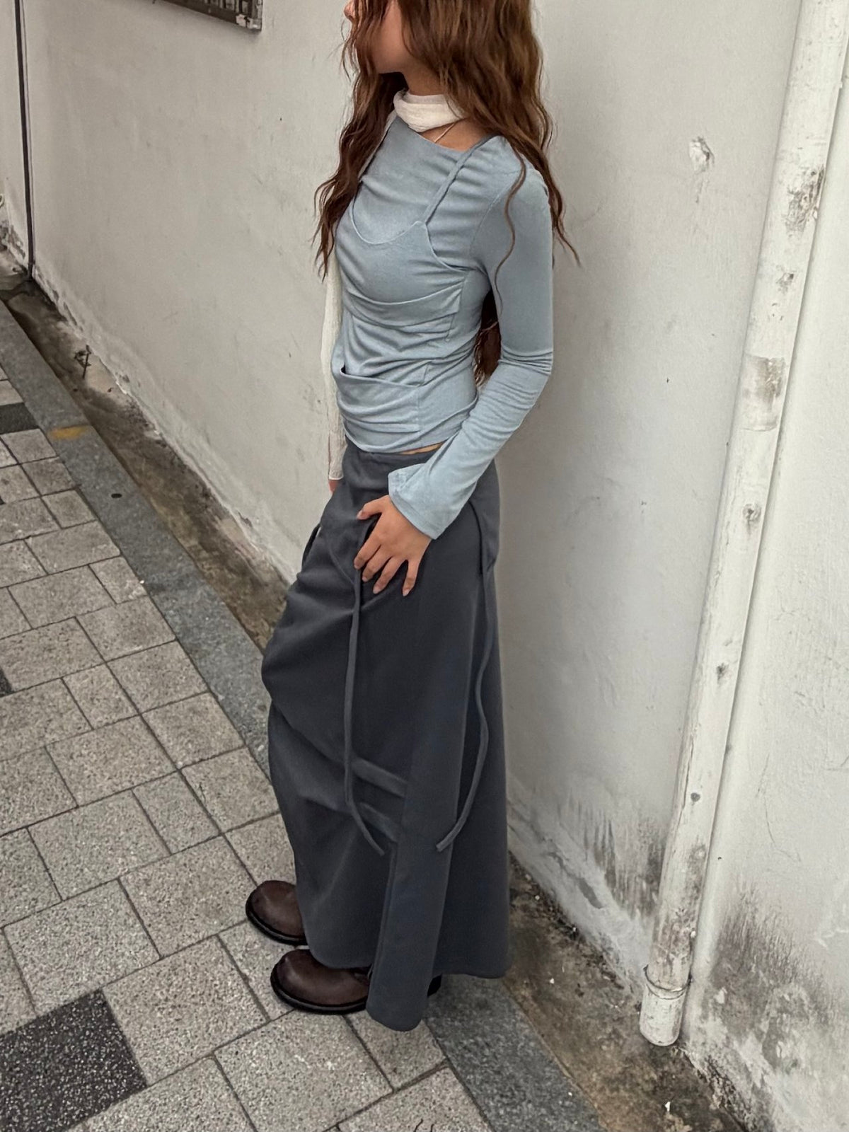 Drawstring Waist Maxi Cargo Pocket Apron Skirt