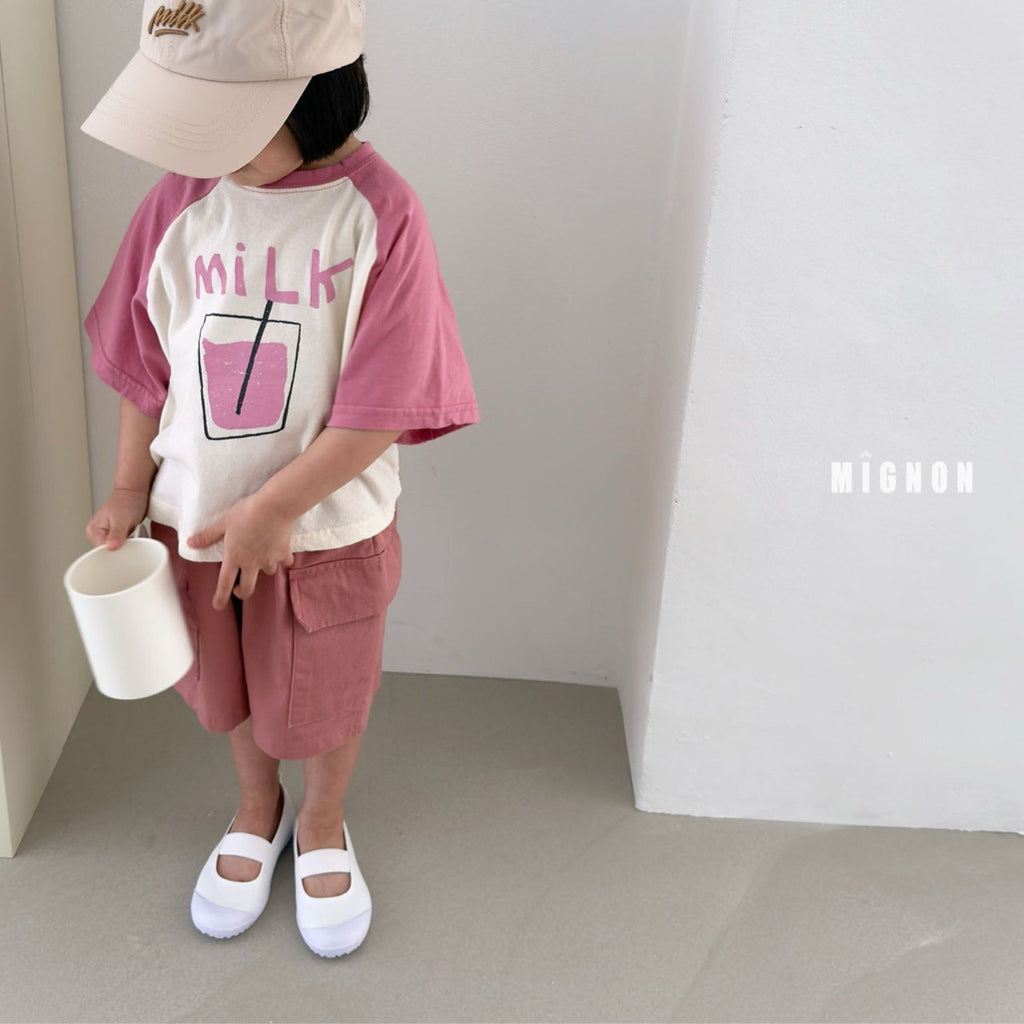 Mignon Milk Graphic Raglan Tee & Cargo Shorts Set — Cotton — Kids