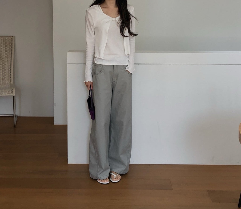 Frill Layered Detail Cropped Long Sleeve Top