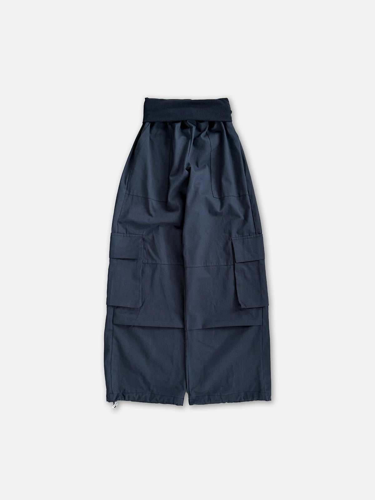 Rib Waistband Wide Leg Cargo Pants