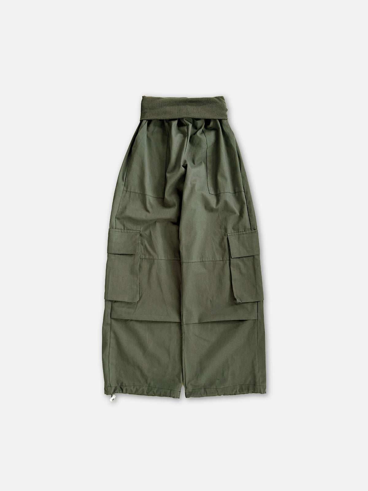 Rib Waistband Wide Leg Cargo Pants