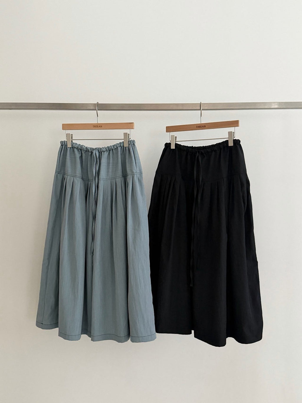 Pleated Midi Skirt with Drawstring Elastic Waist