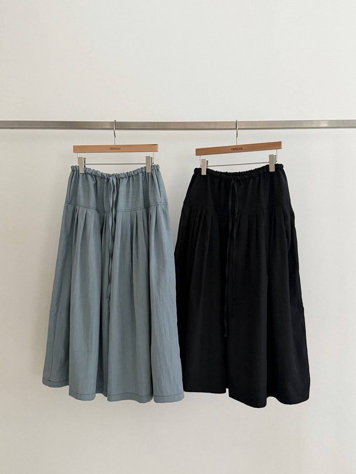 Pleated Midi Skirt with Drawstring Elastic Waist