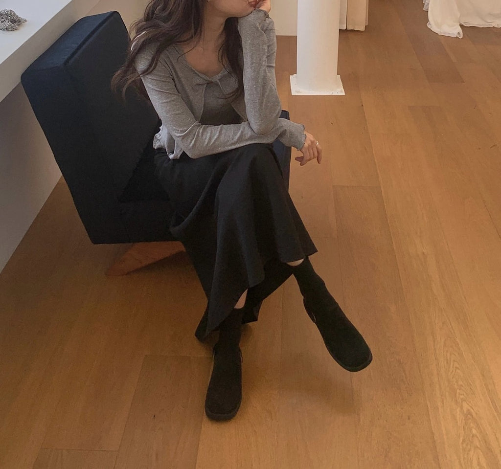 Frill Layered Detail Cropped Long Sleeve Top