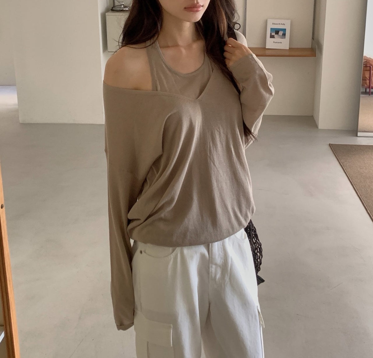 V-Neck Layered Look Long Sleeve Knit Top