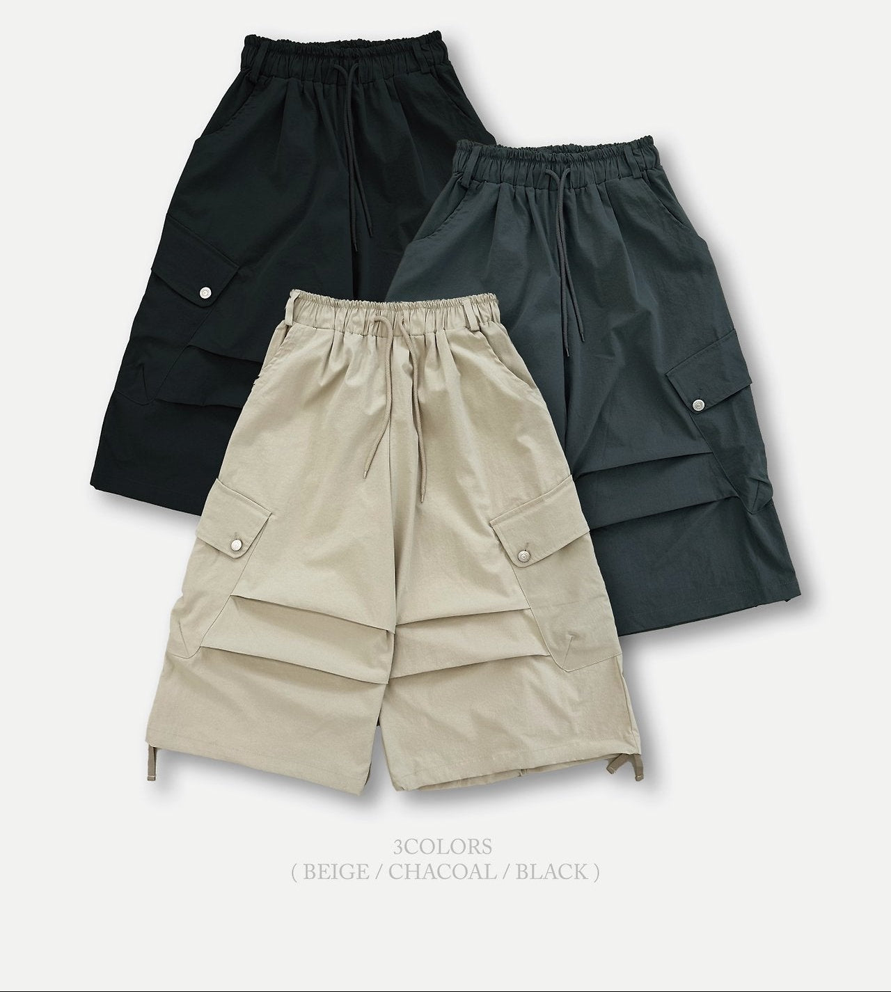 ASKHAKI Wide Leg Cargo Bermuda Shorts with Flap Pockets and Drawstring Hem