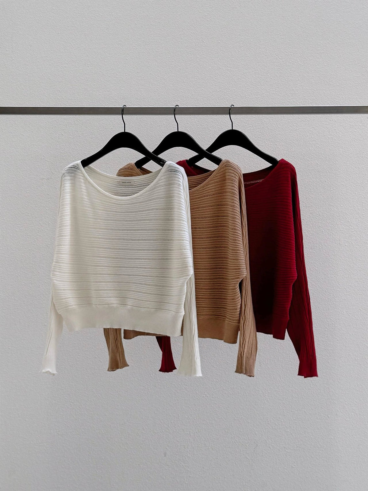 Oversized Wide Boat Neck Cropped Rib Knit Top