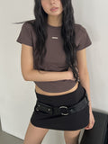 (2Pack) ASKHAKI Metal Plate Logo Slim Cropped Tee