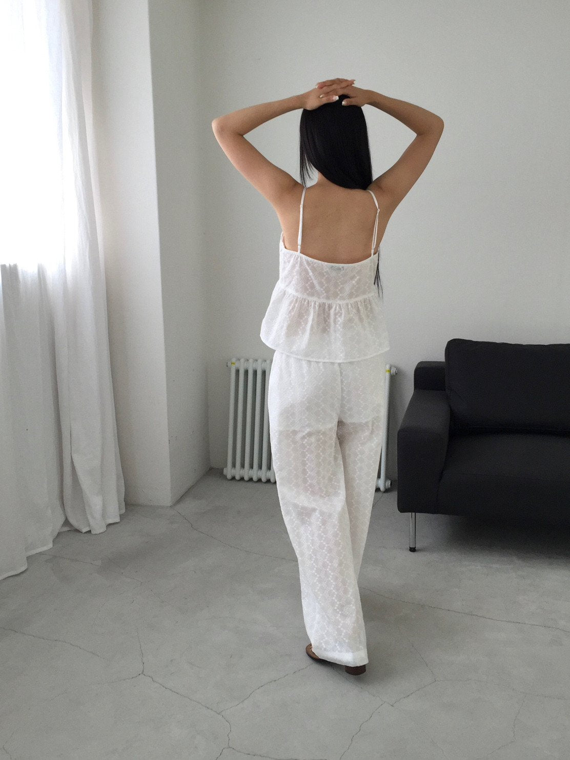 Lovemoment Eyelet Lace V-Neck Spaghetti Strap Tank Top (+Optional Pants)