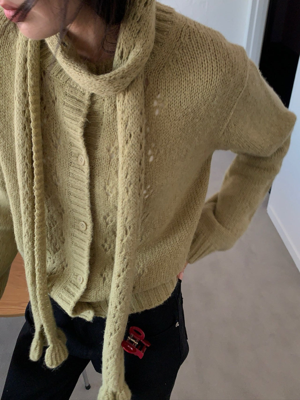 Daisy cardigan and scarf set in Ivory, Light Blue and Light Khaki