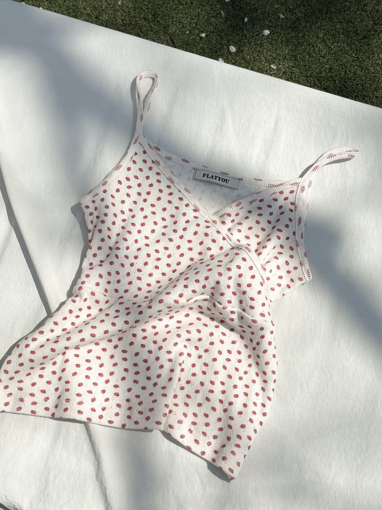 (2pack) Flatyou Strawberry Print Wrap Crop Cami — Cotton