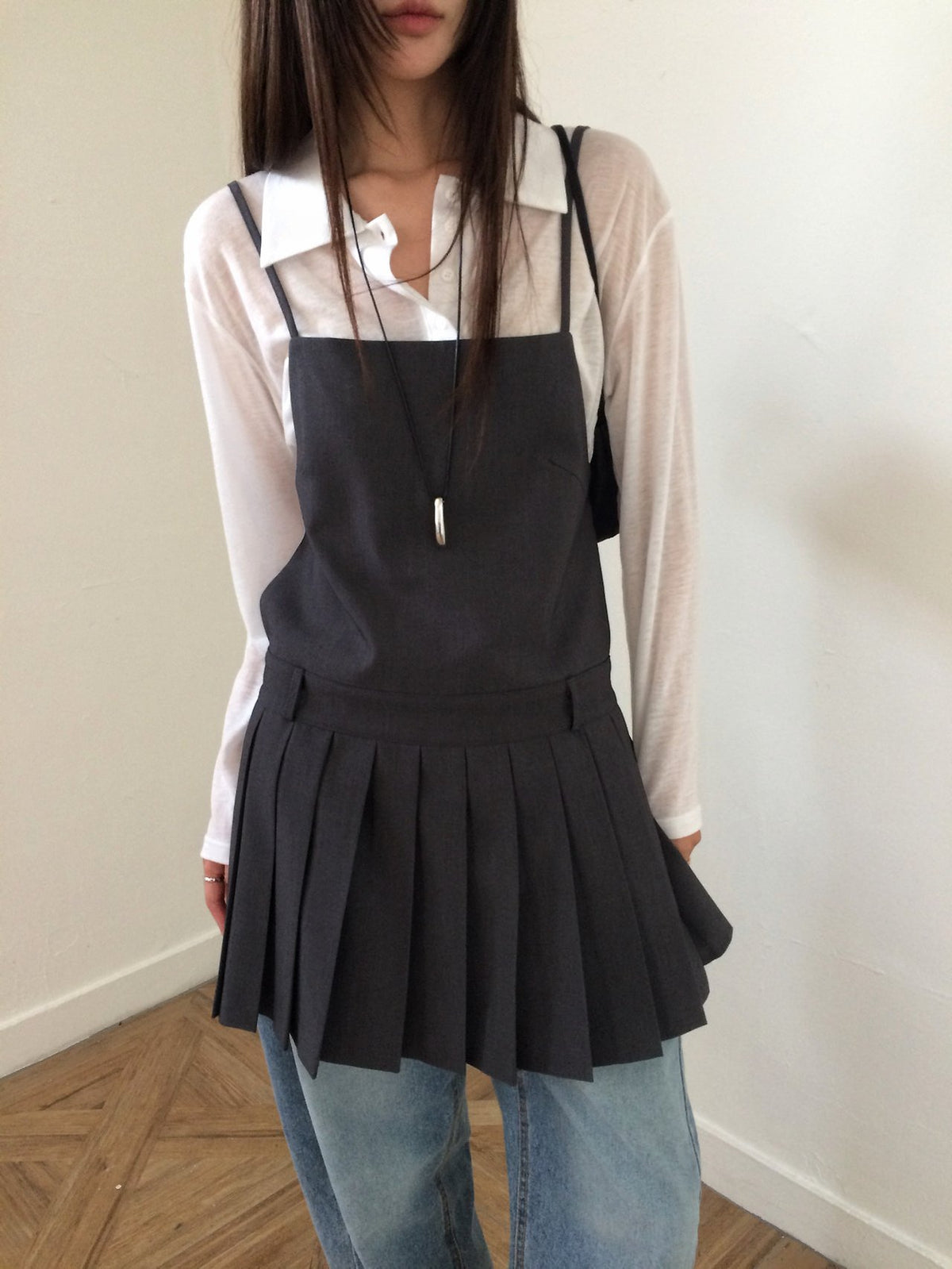 Pleated Hem Mini Slip Dress with Back Strap Detail