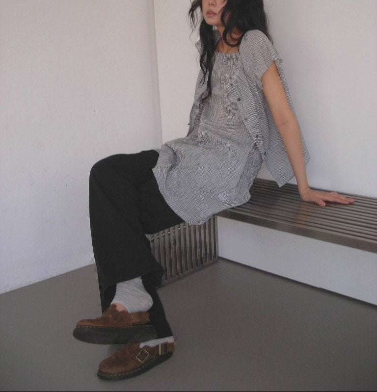 ASKHAKI Mini Check Ruffle Neck Cropped Cardigan and Spaghetti Strap Dress Set