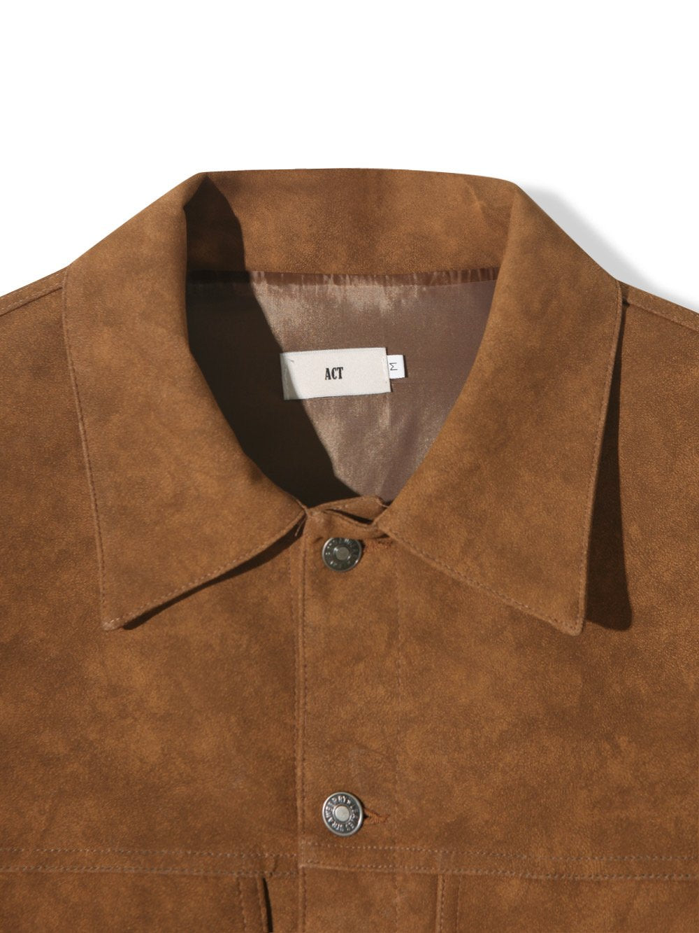 brown leather-look trucker jacket back view