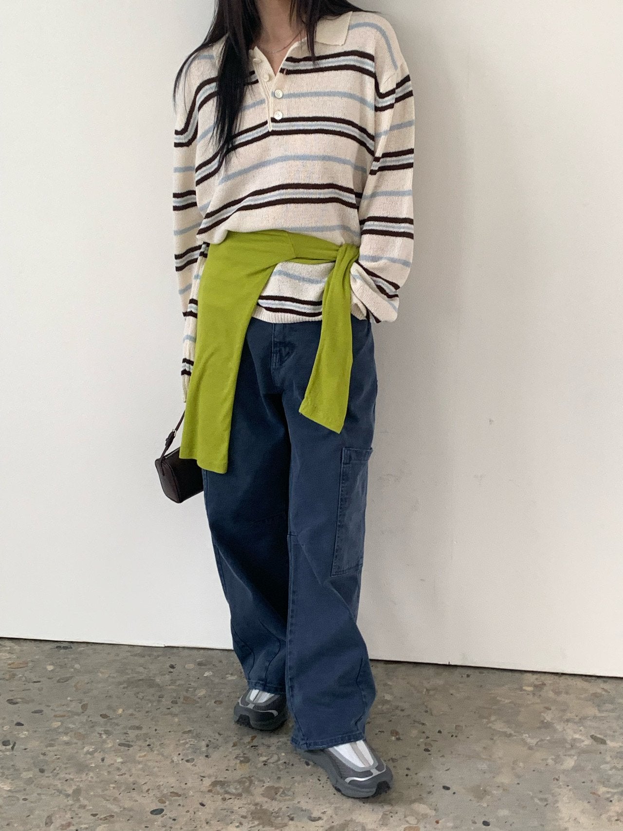 Vaara Cargo Pocket Curved Wide Pants — High Waist Button Zip Full Length