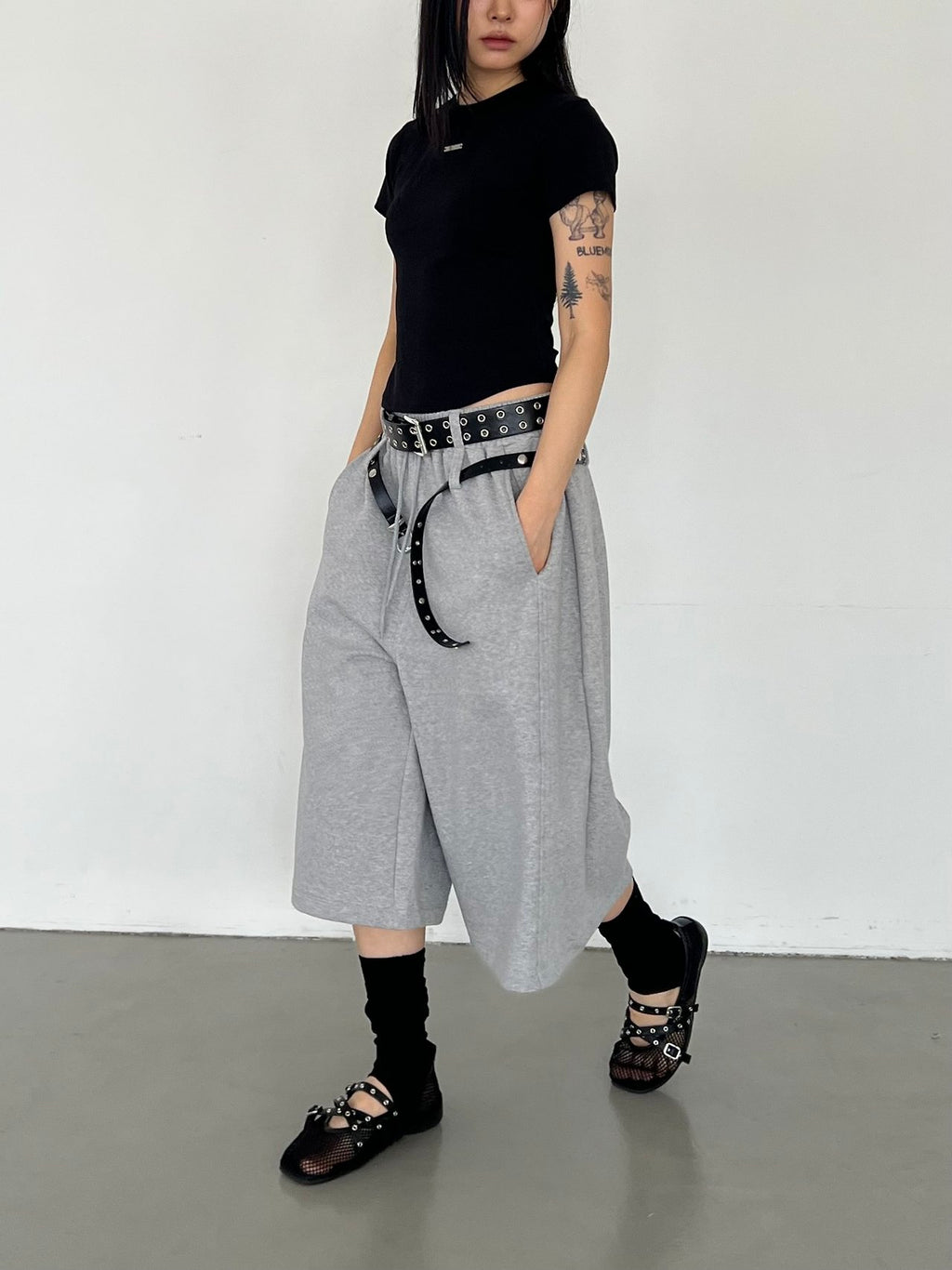 ASKHAKI Double Belt Wide Leg Bermuda Shorts