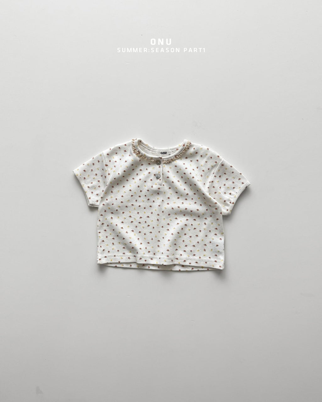 Onu Ditsy Floral Lace Neck Rib Tee & Pocket Denim Shorts Set — Kids
