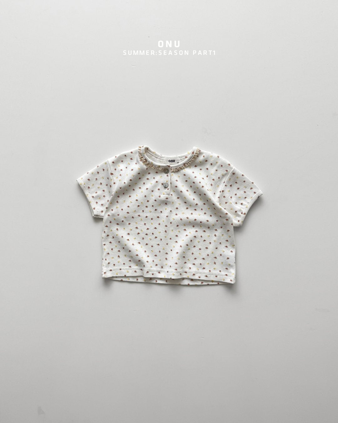 Onu Ditsy Floral Lace Neck Rib Tee & Pocket Denim Shorts Set — Kids