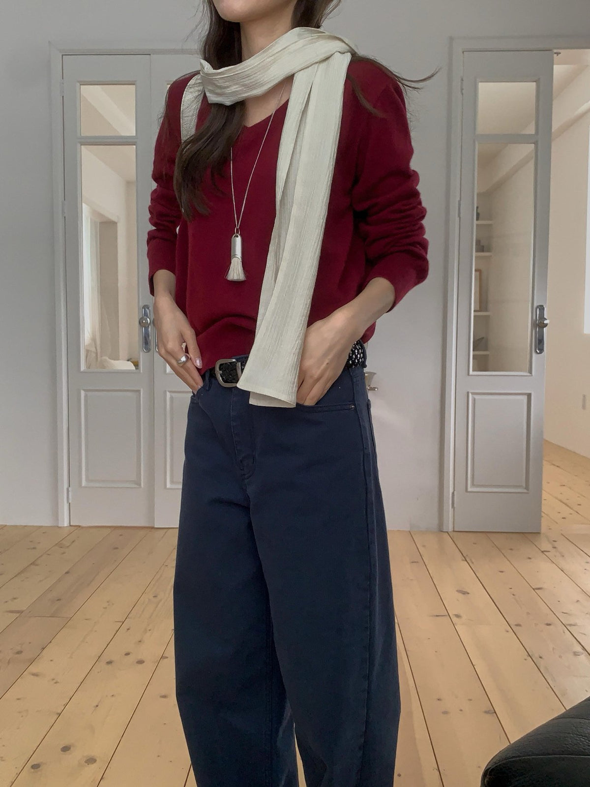 V-Neck Cashmere Blend Knit Pullover