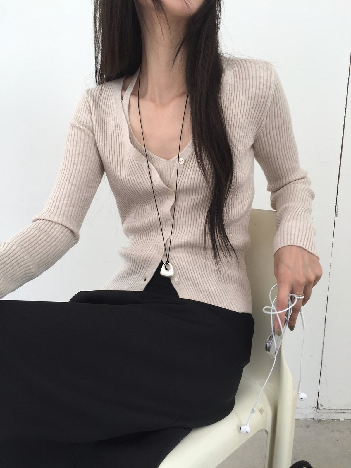 Ribbed Knit Cardigan and Tank Top Set