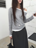Off-Shoulder Button Long Sleeve Top