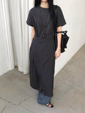 Jeiin Crew Neck Short Sleeve Wrap Panel Midi Dress