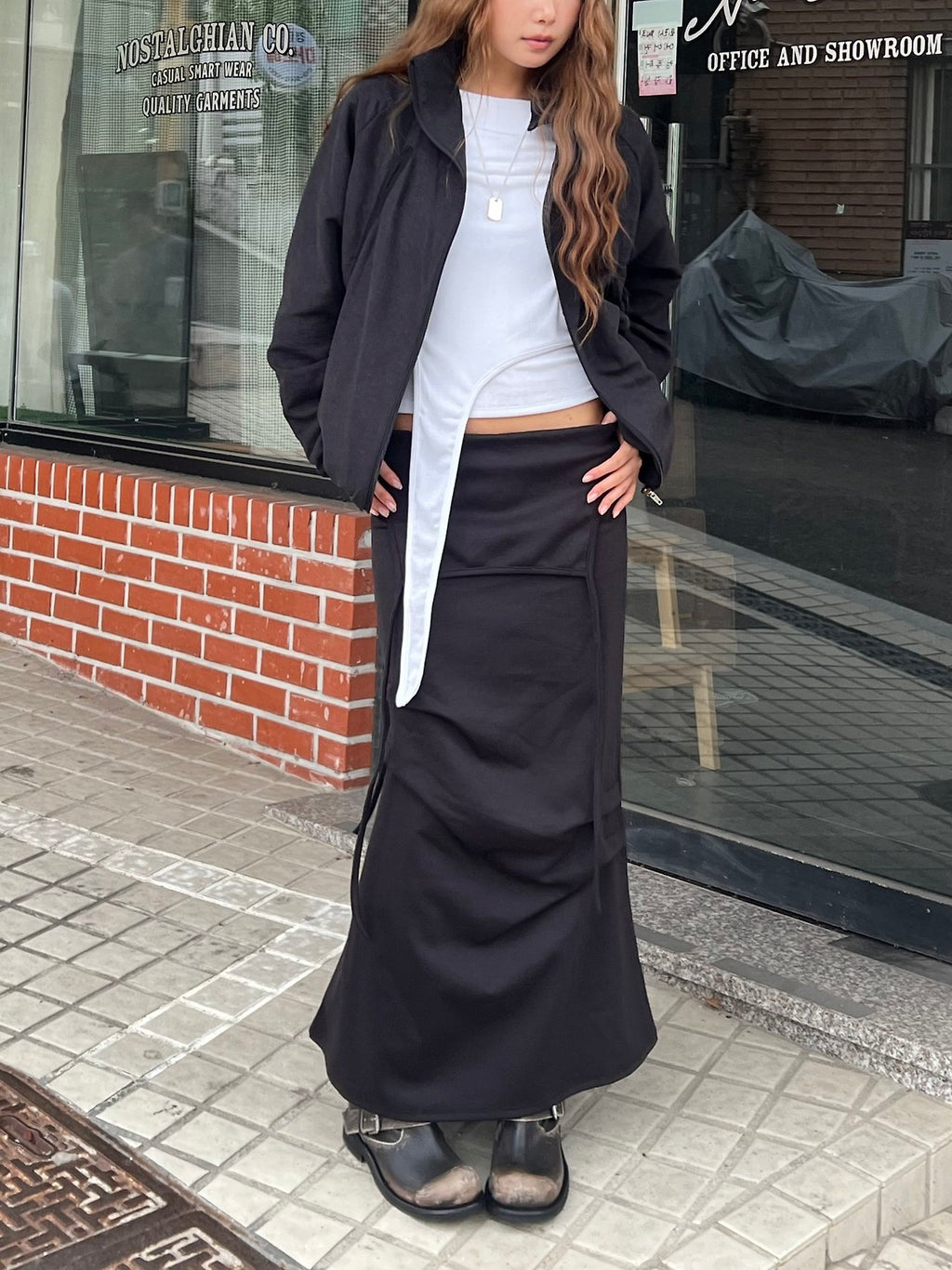 Drawstring Waist Maxi Cargo Pocket Apron Skirt