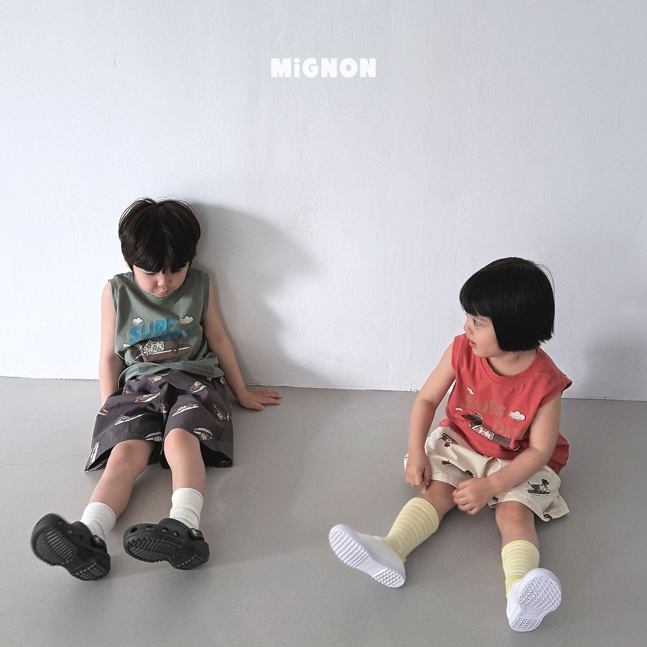 Mignon Surf Day Graphic Sleeveless Top & Printed Shorts Set — Cotton — Kids
