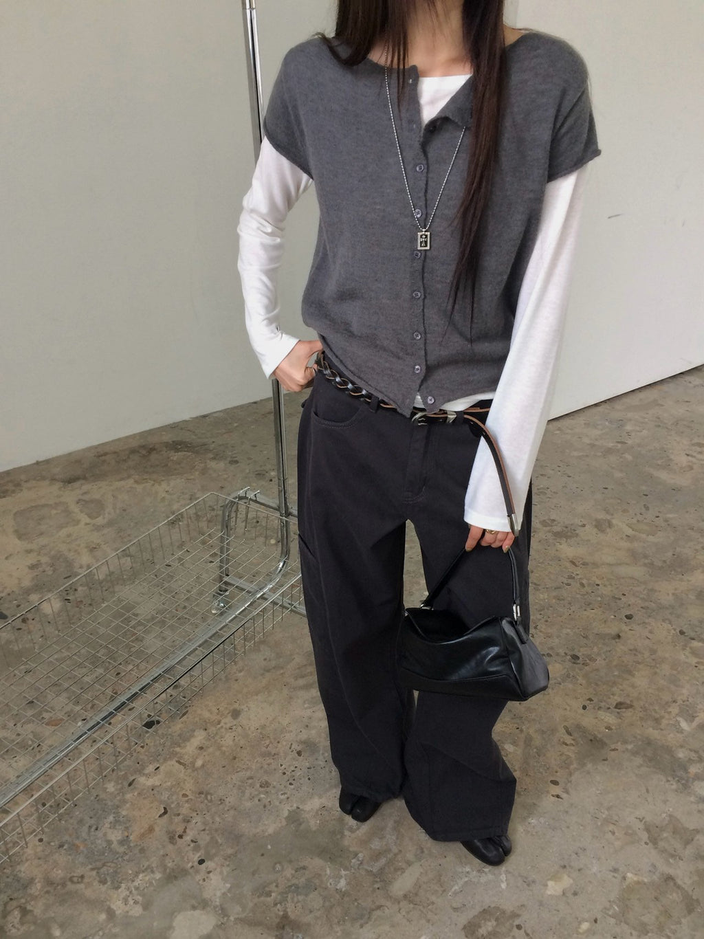 Front Button Cropped Cap Sleeve Knit Vest