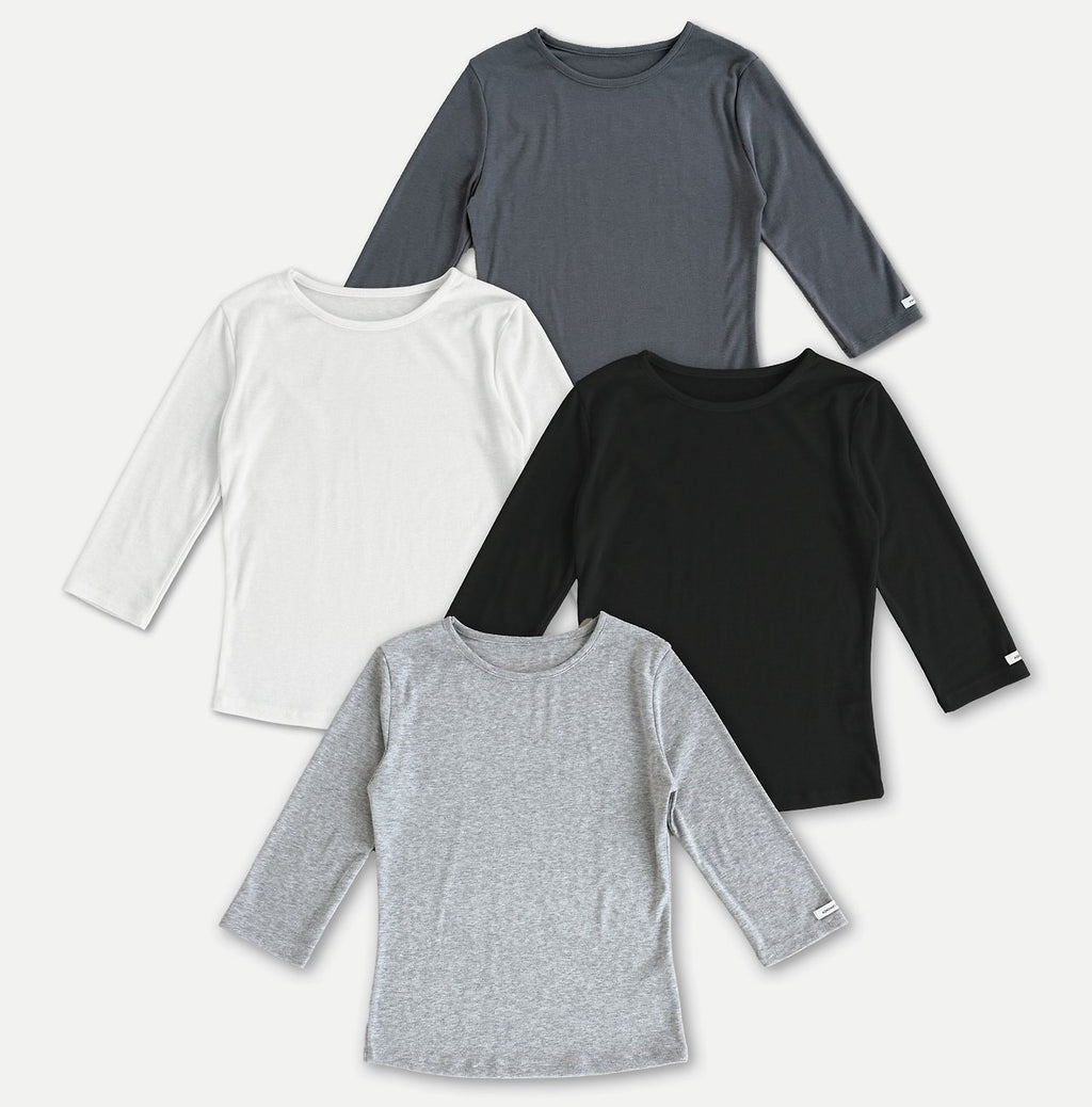 Askhaki Crew Neck Cropped Three-Quarter Sleeve Top