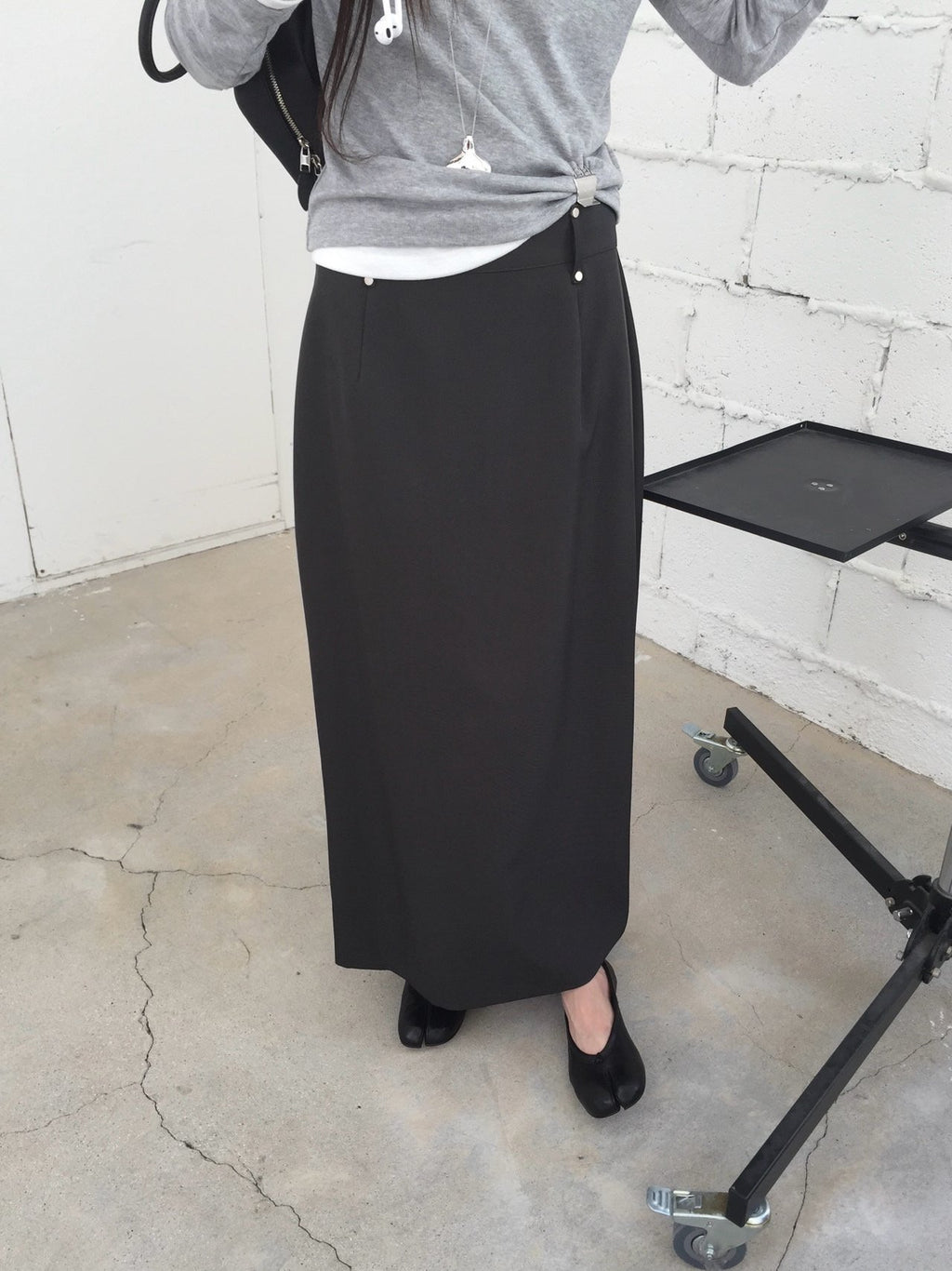 Stud Detail High Waist Maxi Skirt