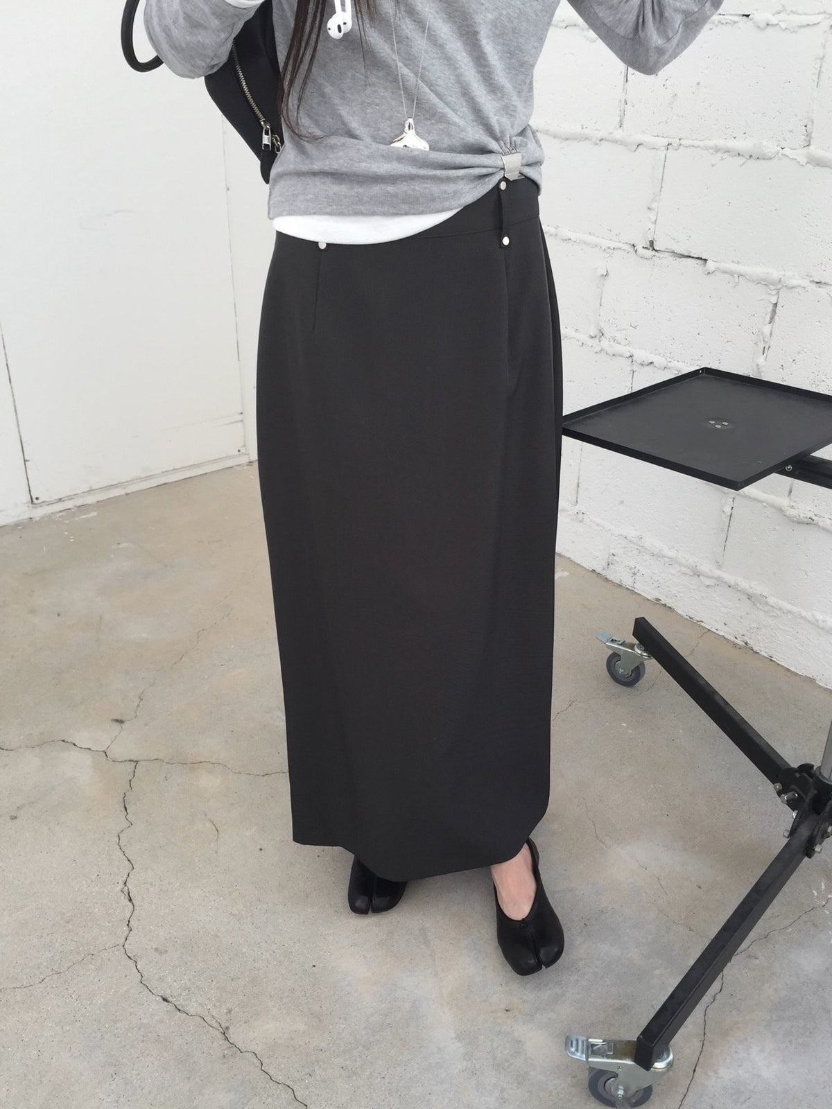 Stud Detail High Waist Maxi Skirt