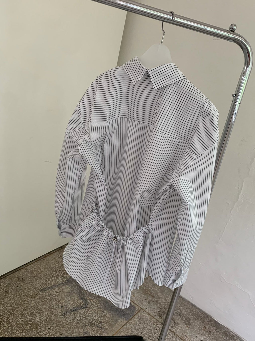Stripe Overfit Shirt with Back Drawstring Detail