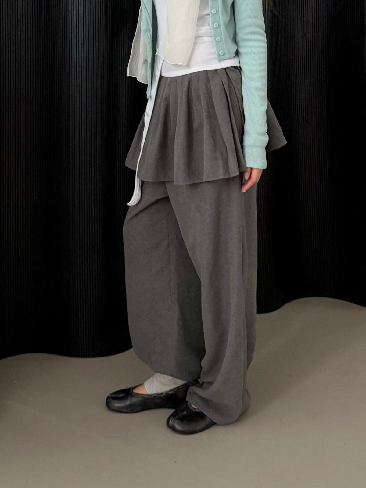 Pleated Skirt Overlay Wide Leg Pants