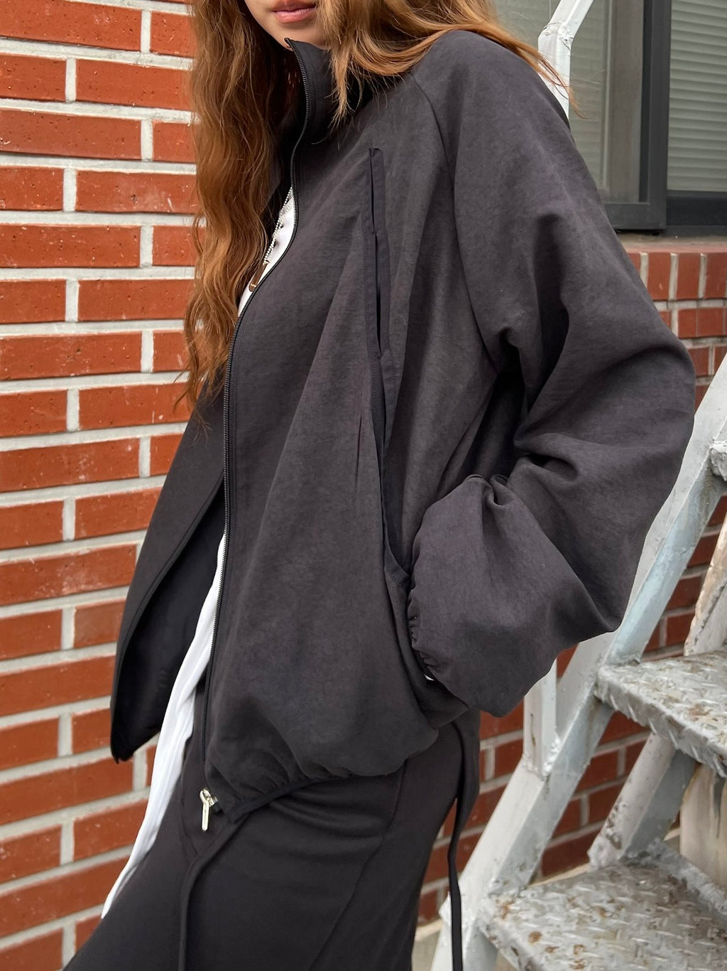 Stand Collar Full Zip Oversized Blouson Jacket