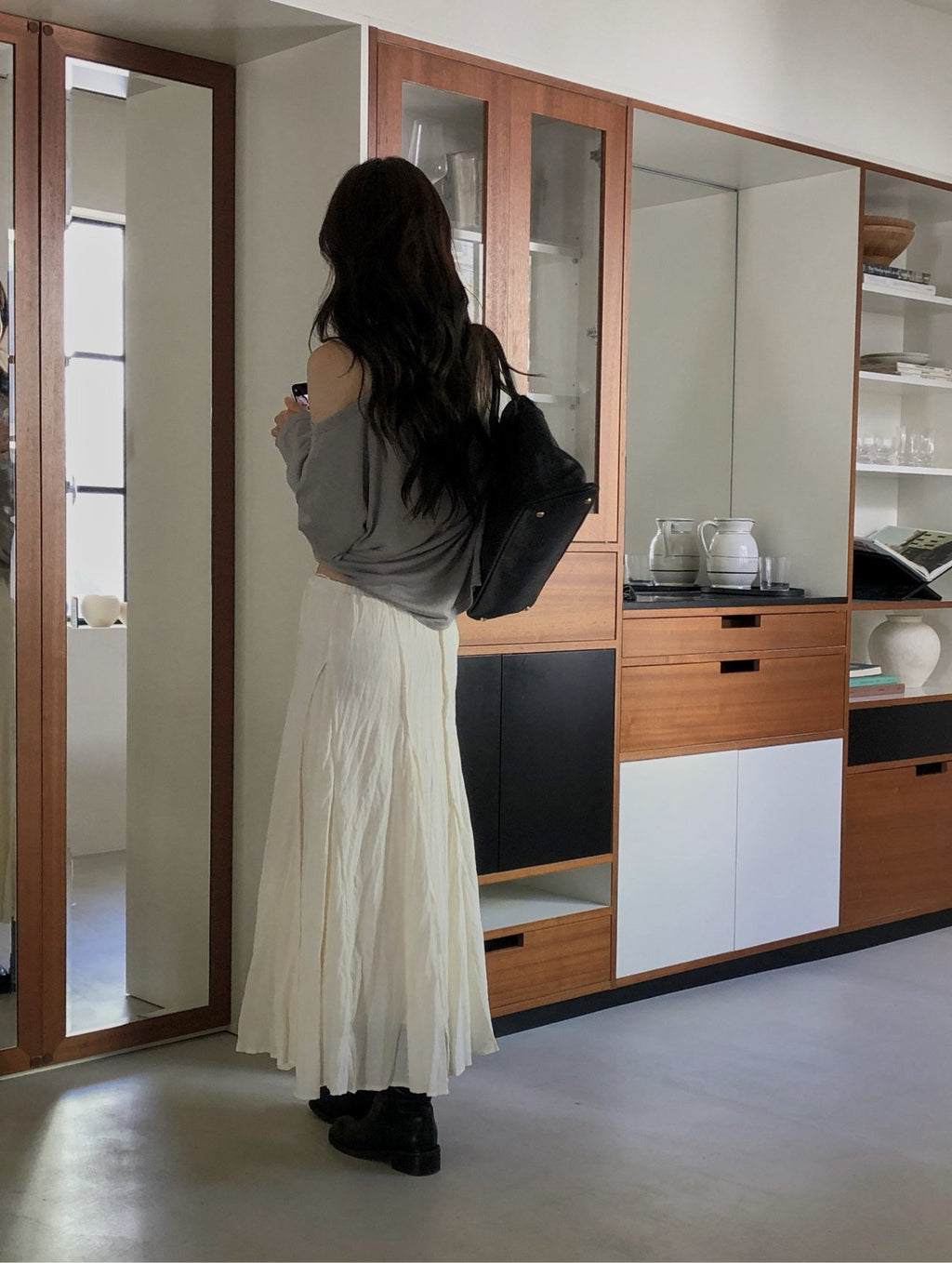 Elastic Waist Crinkle Texture Maxi Flare Skirt