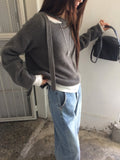 Off-Shoulder Strap Cutout Loose Fit Long Sleeve Knit Top