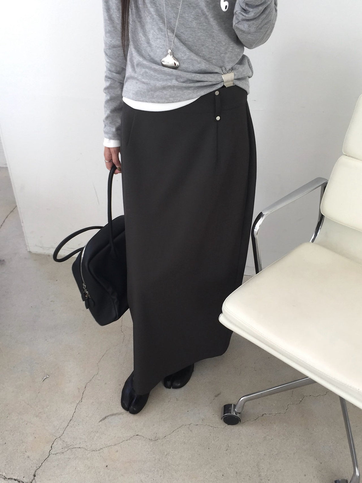 Stud Detail High Waist Maxi Skirt
