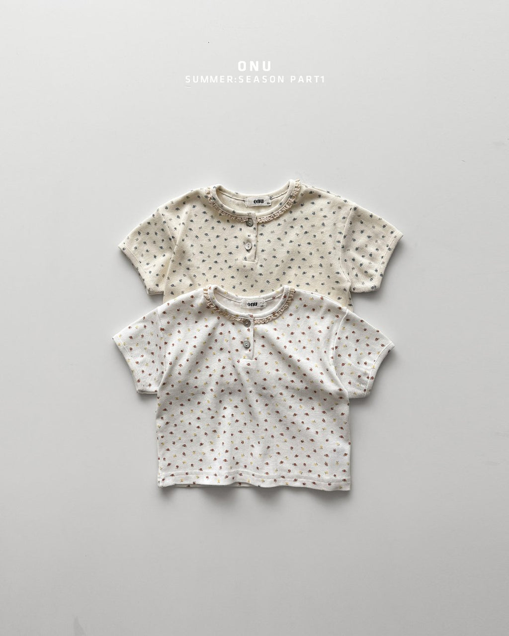 Onu Ditsy Floral Lace Neck Rib Tee & Pocket Denim Shorts Set — Kids